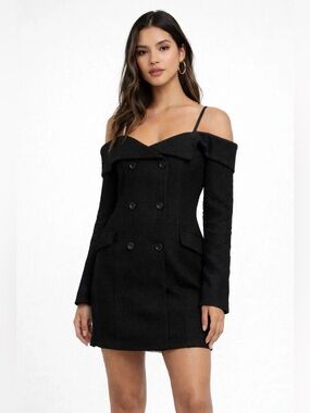 Black Off Shoulder Blazer Mini Dress NWT | Reveuse | L